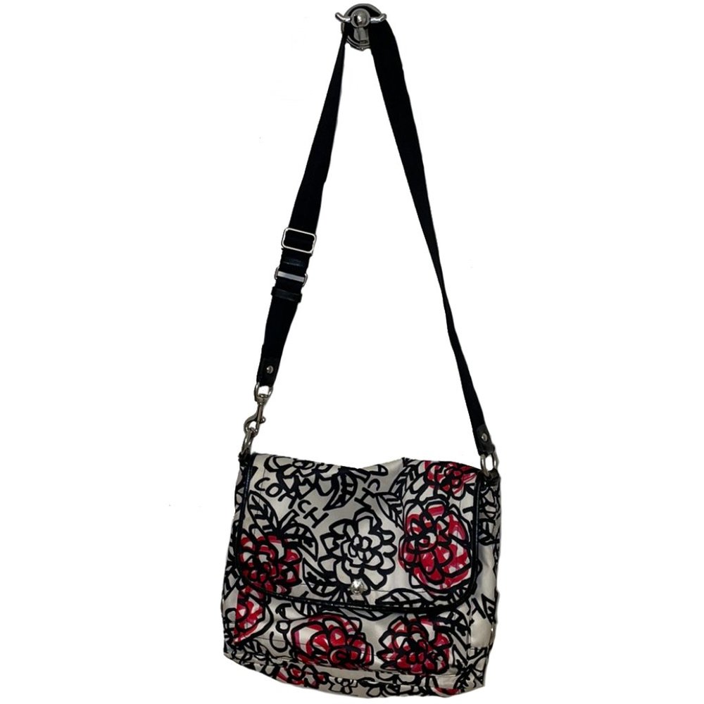 Coach Floral Logo Crossbody Bag in White, Black & Red